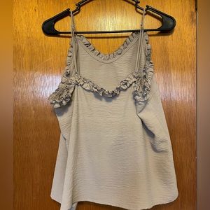 Cute top with ruffled trim, worn maybe once, too short for me